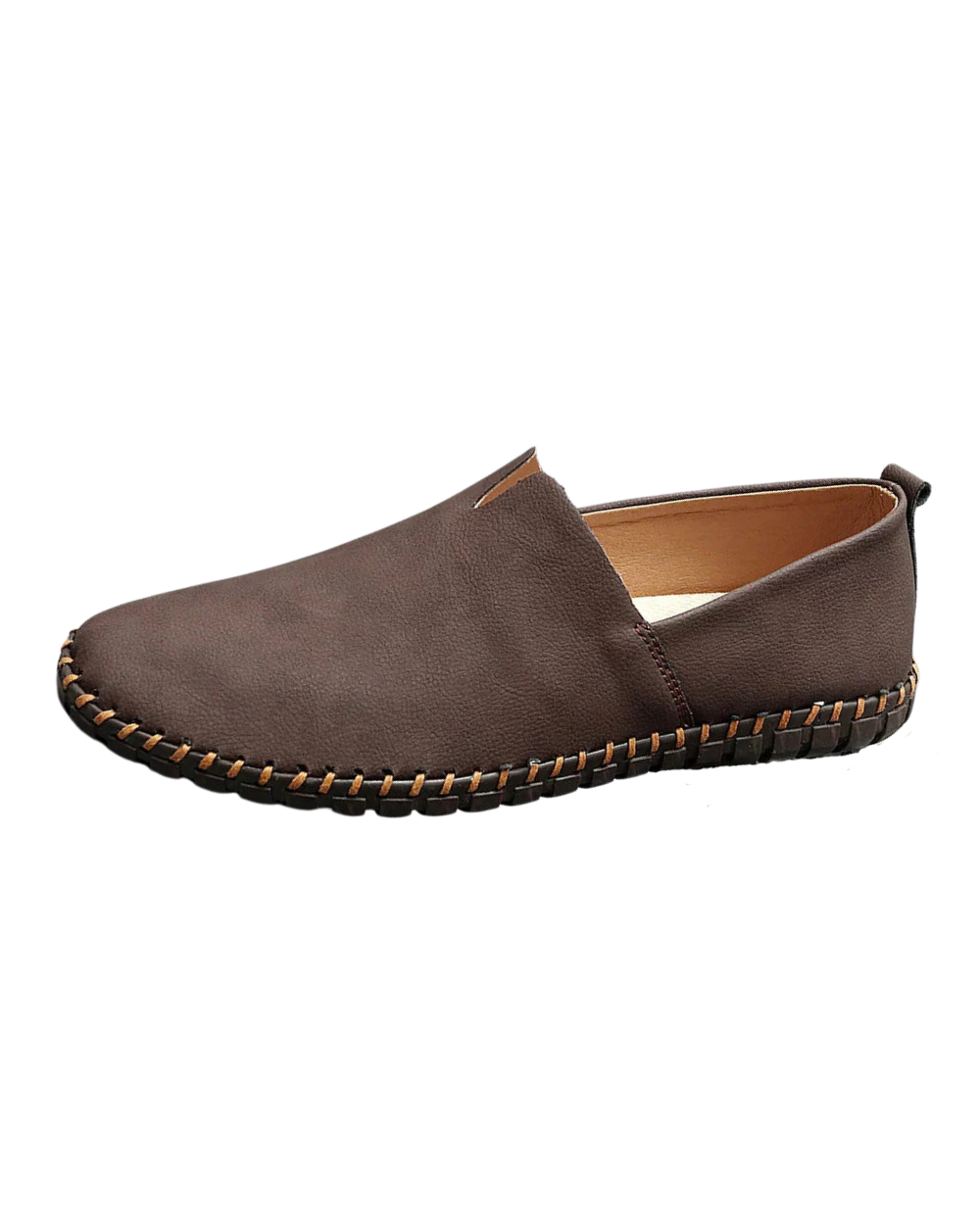 Round toe slip-on loafers with contrast stitched sole trim