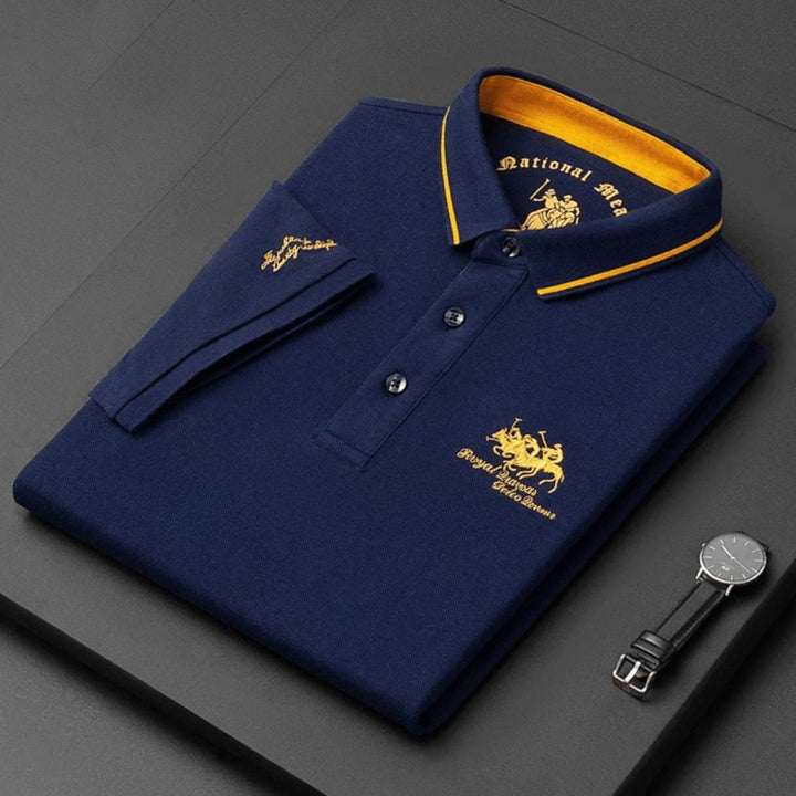 Men's short-sleeve polo shirt with contrast trim and embroidered chest detail