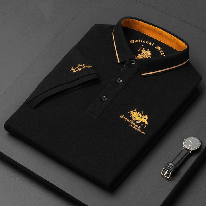 Men's short-sleeve polo shirt with contrast trim and embroidered chest detail