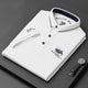 Men's short-sleeve polo shirt with contrast trim and embroidered chest detail