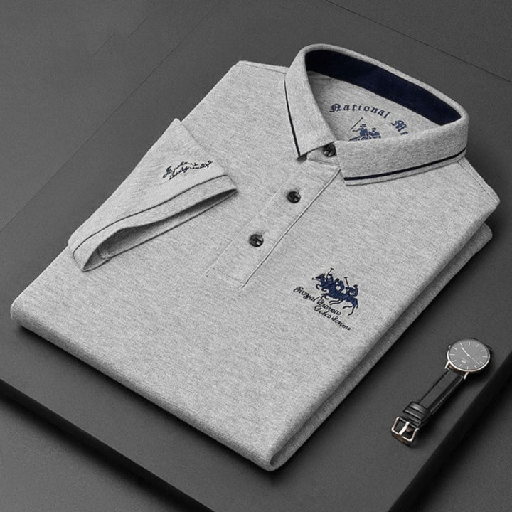 Men's short-sleeve polo shirt with contrast trim and embroidered chest detail