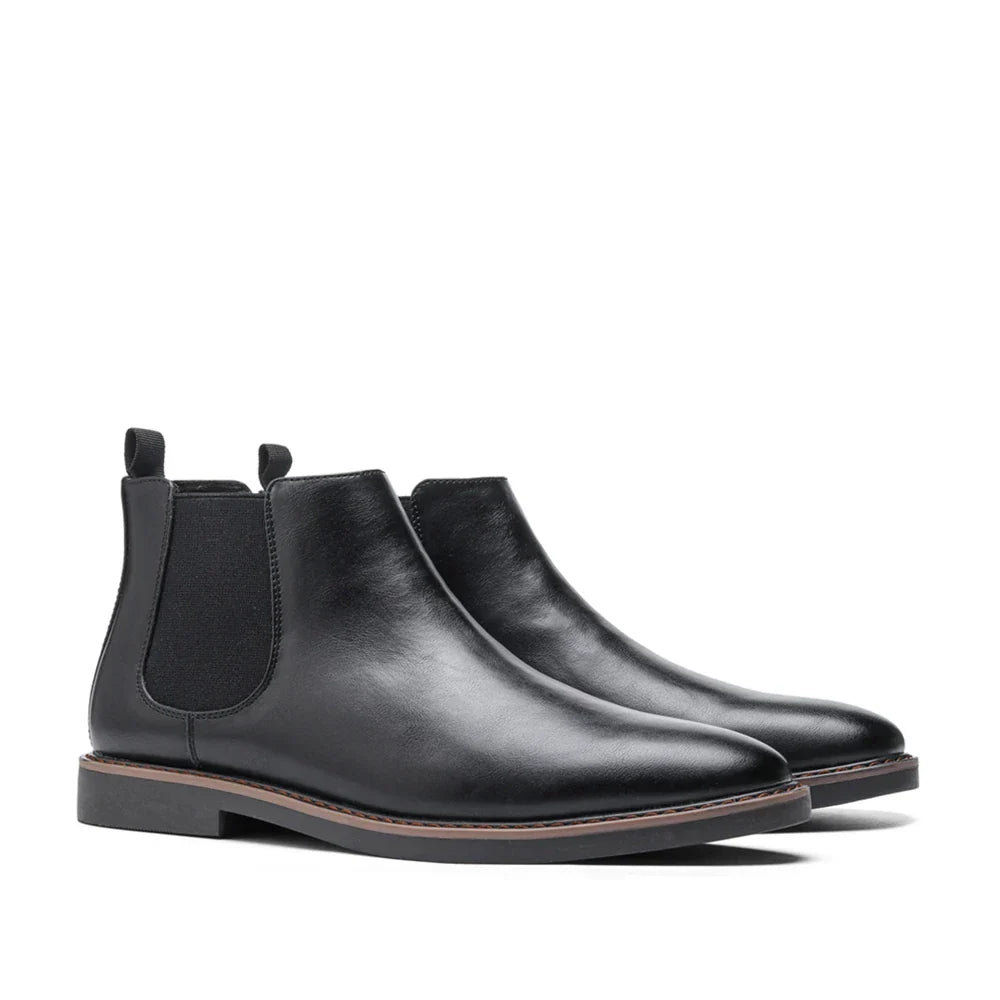 Chelsea ankle boots with elastic side panels, rear pull tabs and low heels