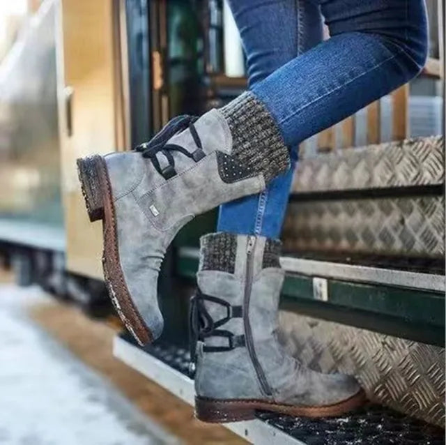 Women's ankle boots with side lacing, stud detail and low block heel