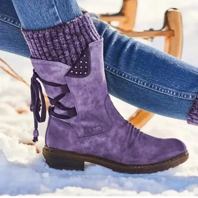 Women's ankle boots with side lacing, stud detail and low block heel