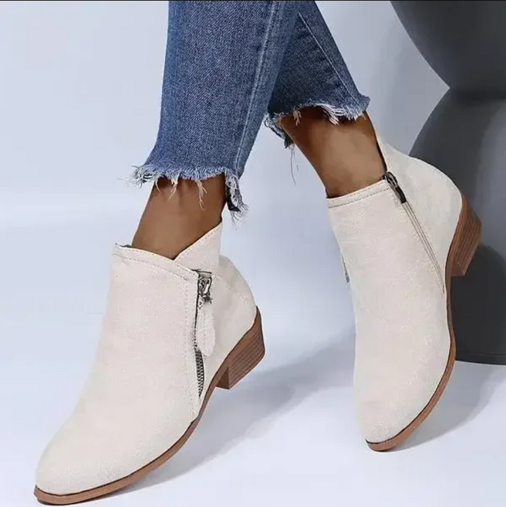 Women's ankle boots with side zips and low block heels