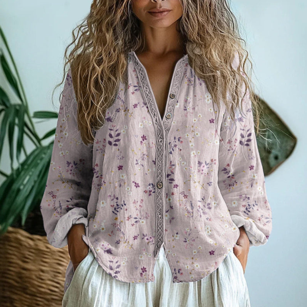 Women's Linen Blouse - Button Down, Long Sleeve, Relaxed Fit, 3 Colours