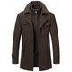 Men's long two-piece coat with stand collar, lapels, pockets and long sleeves