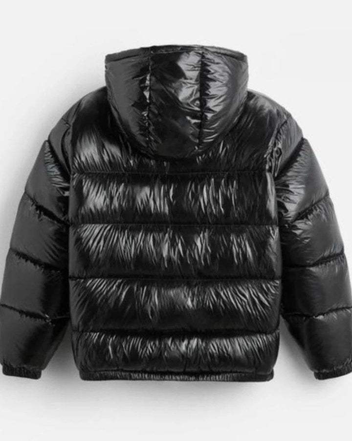 Men's hooded quilted puffer jacket with zip front and pockets