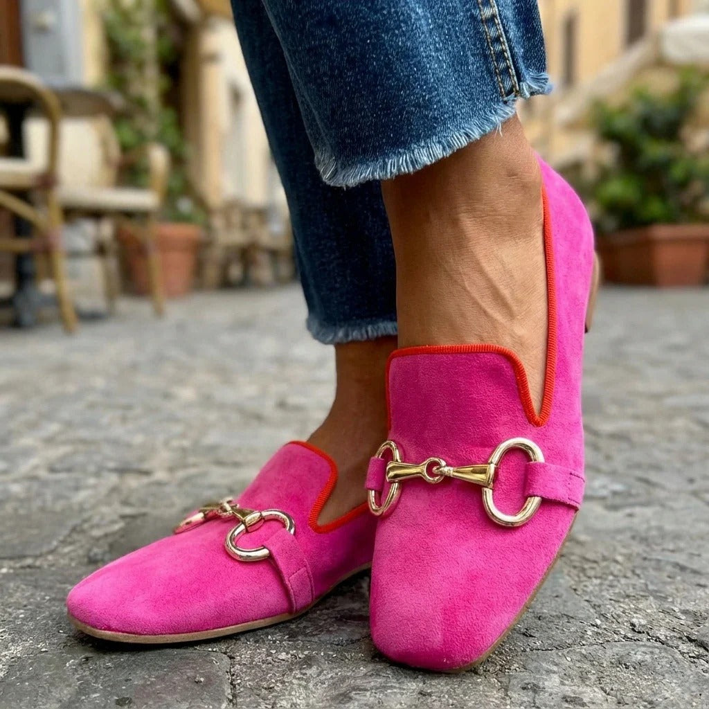 Women's square-toe loafers with metal bit detail