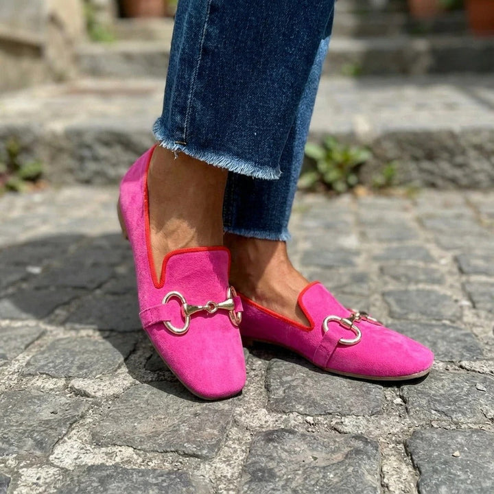 Women's square-toe loafers with metal bit detail