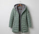 Women's quilted hooded A-line winter coat with zip pockets