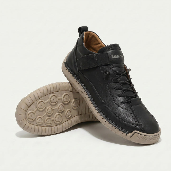 High-top lace-up sneakers with stitched panels, side strap detail and textured flat soles