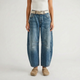 Women's cropped wide-leg jeans with curved legs and knee seam detailing
