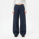 Women's dark navy high-waisted wide-leg jeans with overlapping front panels