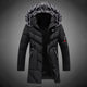 Men's longline padded hooded coat with faux fur trim and zipped pockets