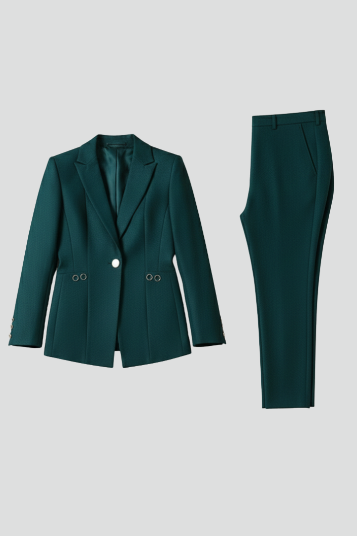 Women Blazer Set with One Button and Straight Trousers - Image 1