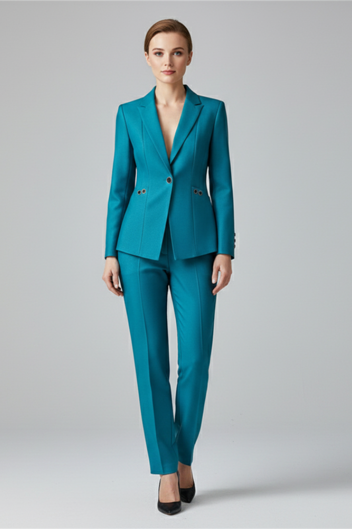 Women Blazer Set with One Button and Straight Trousers - Image 7