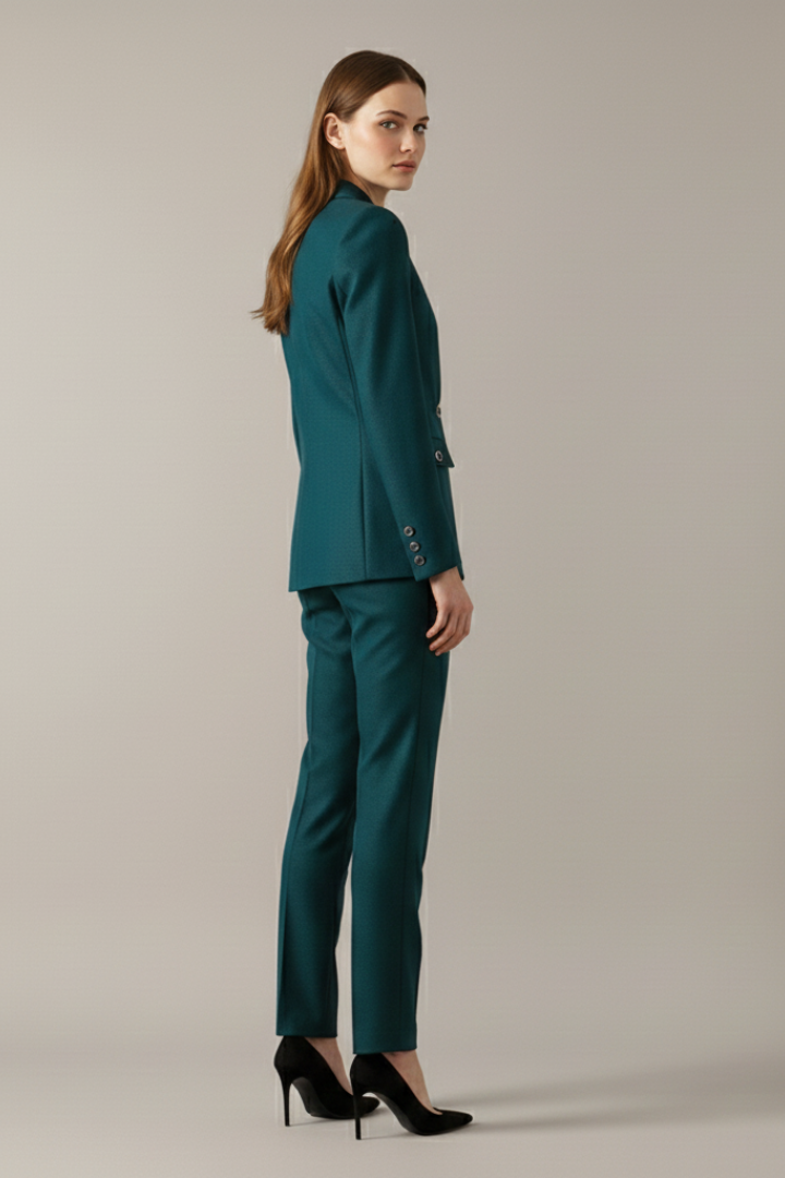 Women Blazer Set with One Button and Straight Trousers - Image 5