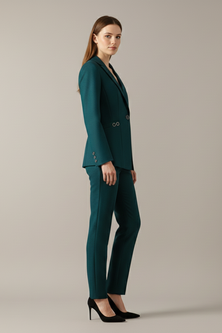 Women Blazer Set with One Button and Straight Trousers - Image 3