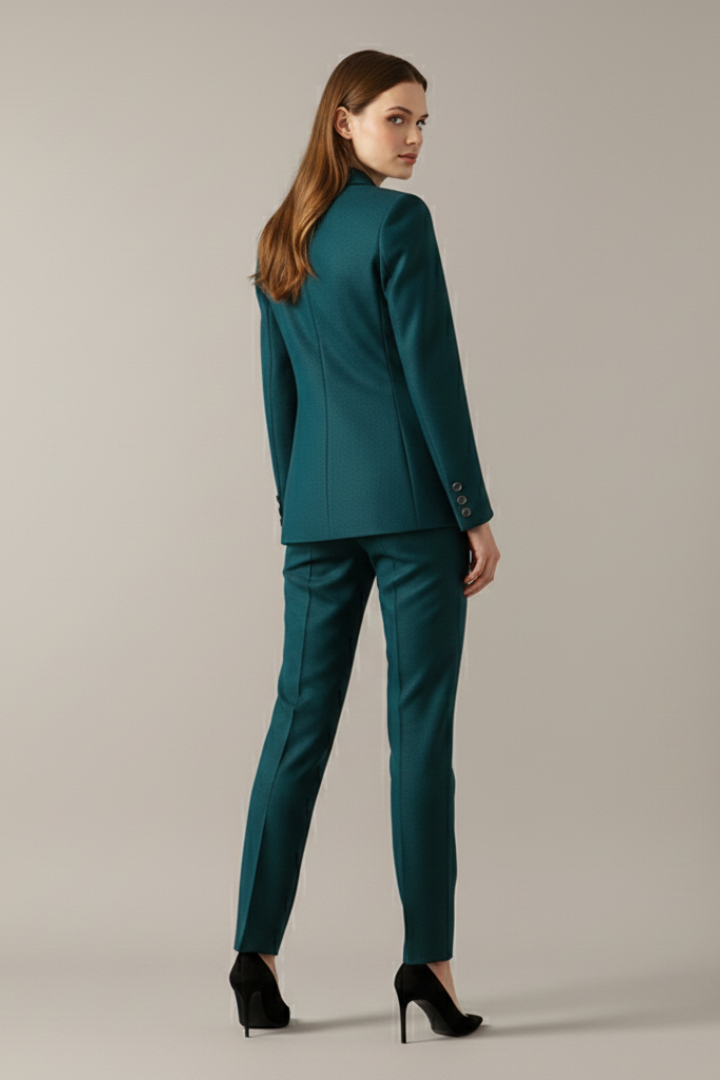 Women Blazer Set with One Button and Straight Trousers - Image 4