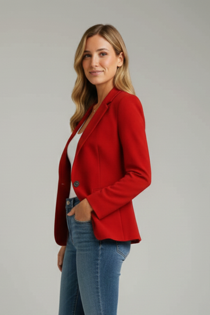 Women's notched lapel blazer with single-button front