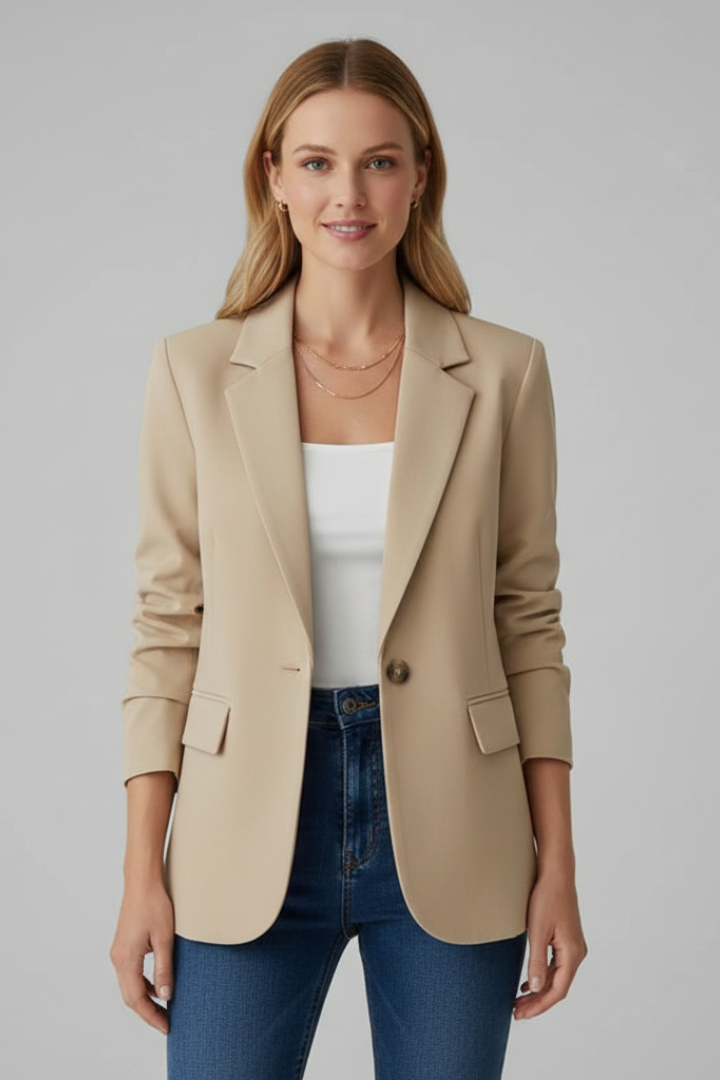 Women's notched lapel blazer with single-button front