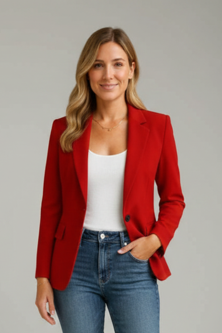 Women's notched lapel blazer with single-button front
