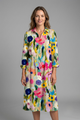 Women's Boho Print Dress — Collared V-Neck Button-Front Long Sleeve Dress