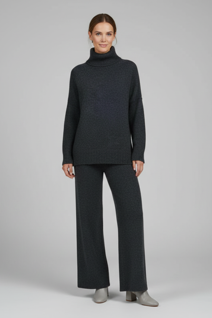 Women’s Knitted Set with Polo Neck Jumper and Wide-Leg Trousers - Image 6