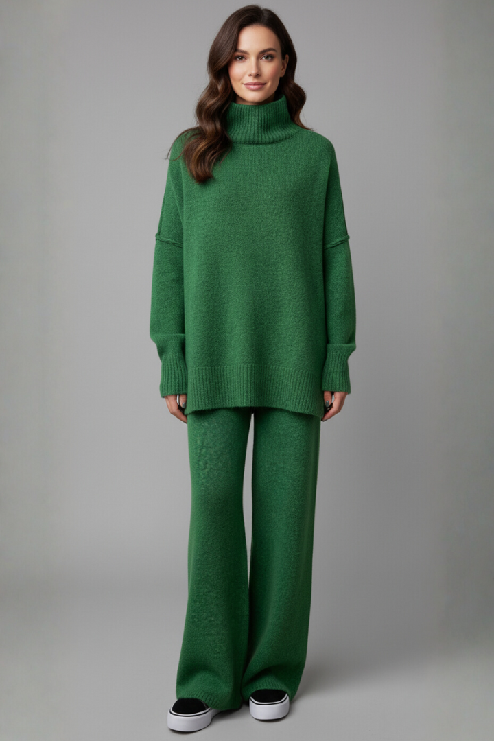 Women’s Knitted Set with Polo Neck Jumper and Wide-Leg Trousers - Image 8