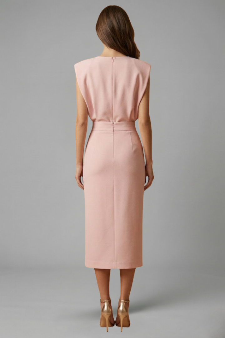Women's Round Neck Midi Dress — Sleeveless Button Slit Summer Dress