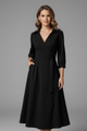 Women's collared wrap midi dress with tie waist and three-quarter sleeves