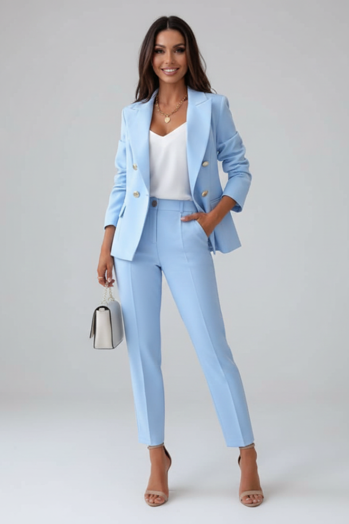 Women’s Suit Set with Buttoned Jacket and Straight-Leg Trousers - Image 2