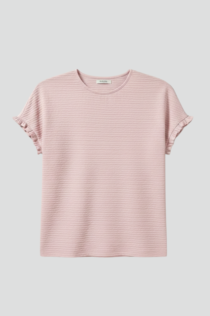 Women's Round Neck T-Shirt — Short Sleeve Textured Pull-On Summer Top