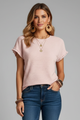 Women's Round Neck T-Shirt — Short Sleeve Textured Pull-On Summer Top