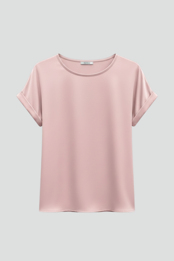 Women's plain T-shirt with round neckline and rolled short sleeves