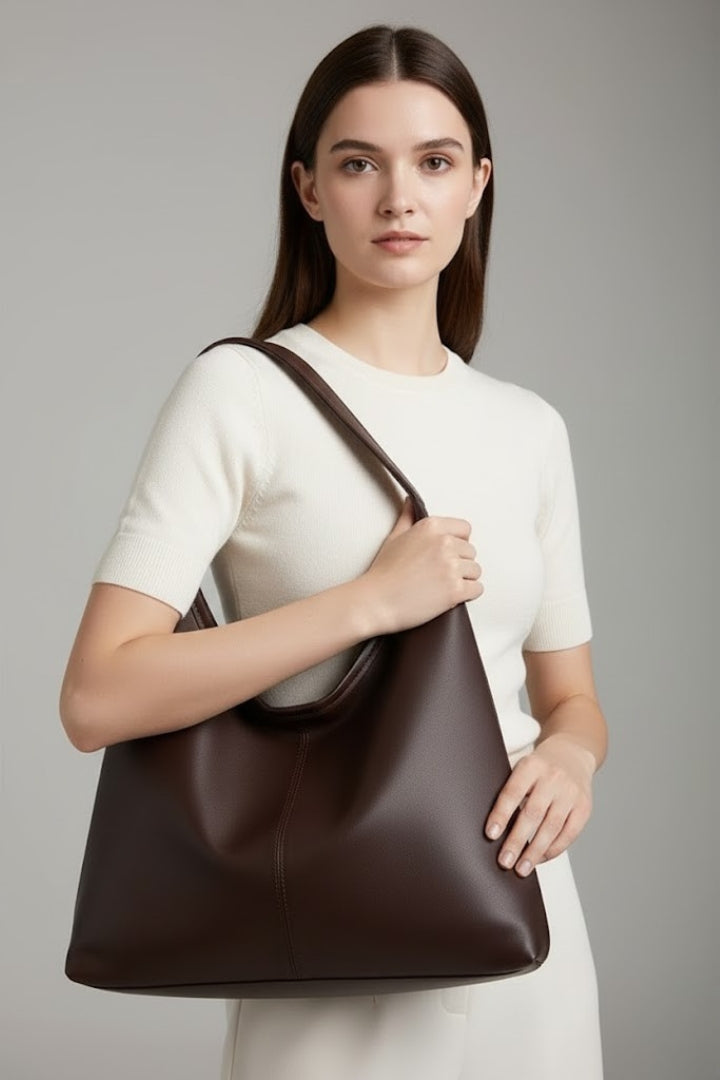 Women's oversized shoulder tote bag with a spacious smooth finish