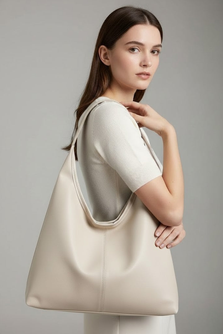 Women's oversized shoulder tote bag with a spacious smooth finish