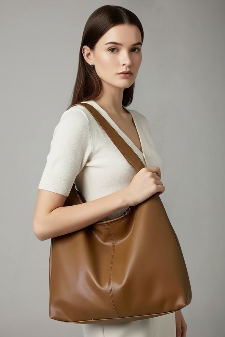 Women's oversized shoulder tote bag with a spacious smooth finish