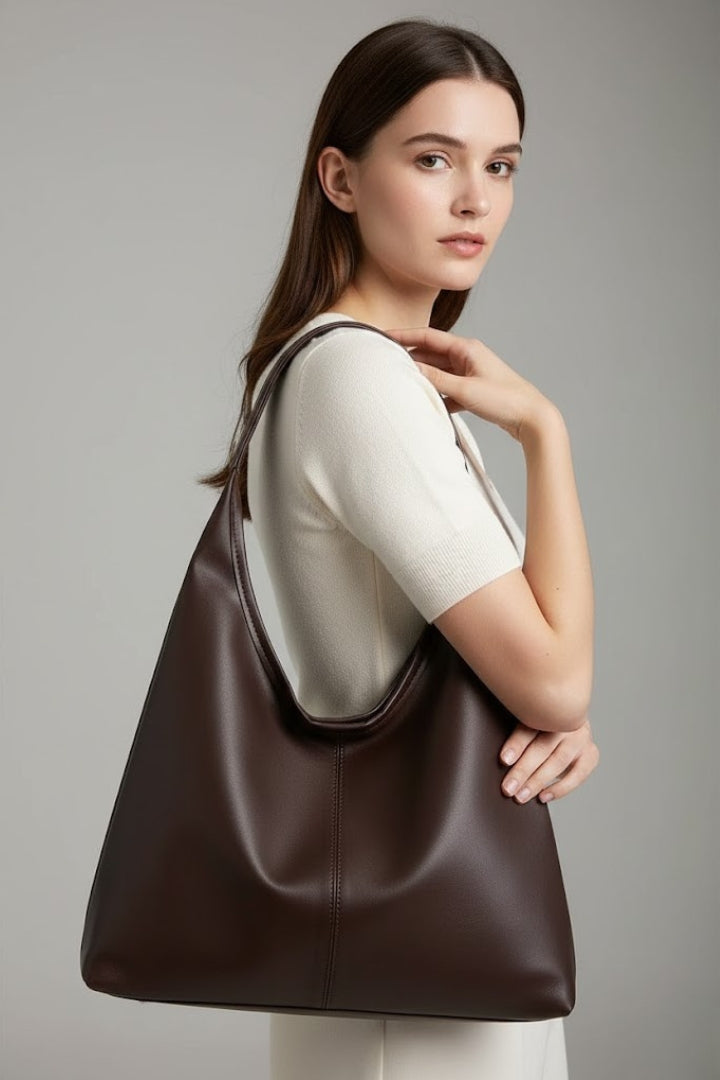 Women's oversized shoulder tote bag with a spacious smooth finish