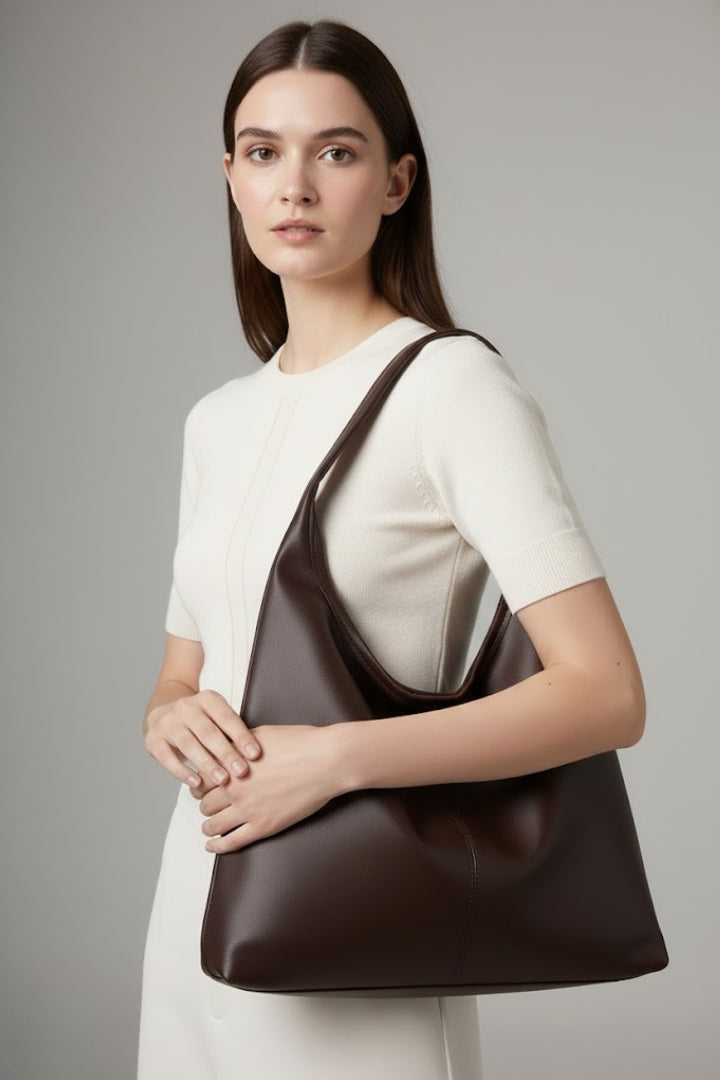 Women's oversized shoulder tote bag with a spacious smooth finish