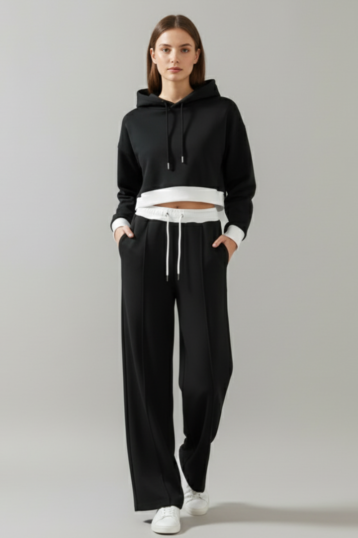 Women’s Two-Piece Set with Hoodie and Wide Trousers - Image 2