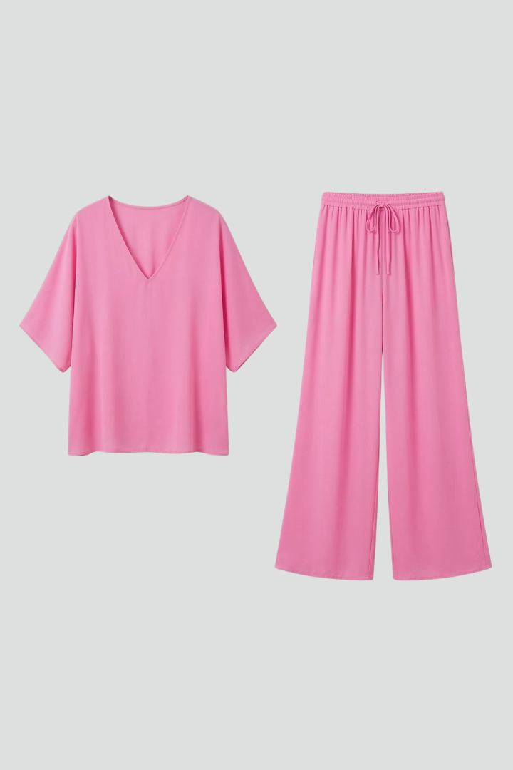 Women’s Two-Piece Set with Top and Wide-Leg Chiffon Trousers - Image 1