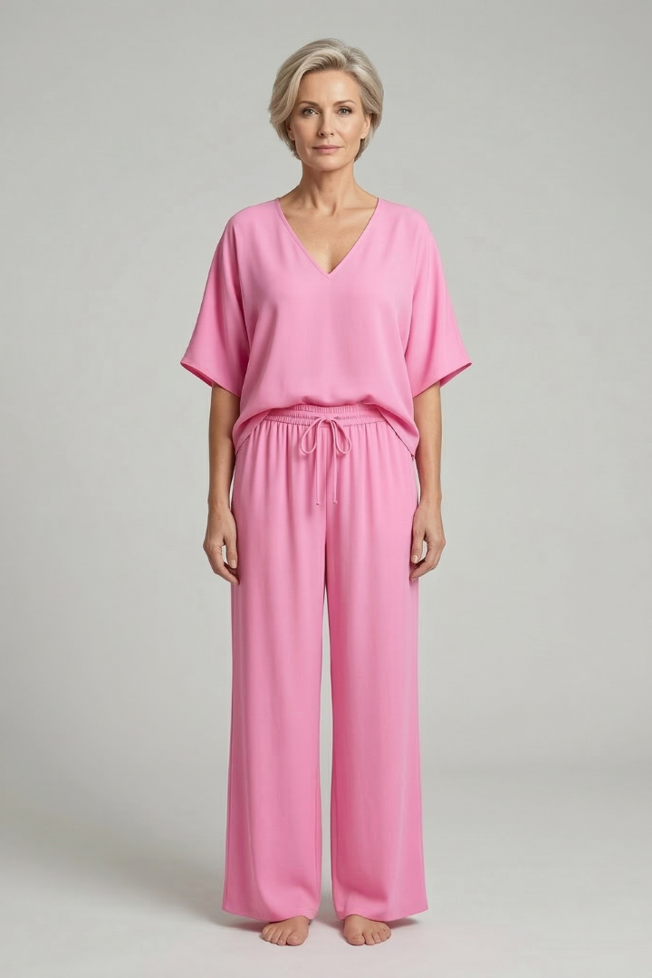 Women’s Two-Piece Set with Top and Wide-Leg Chiffon Trousers - Image 2