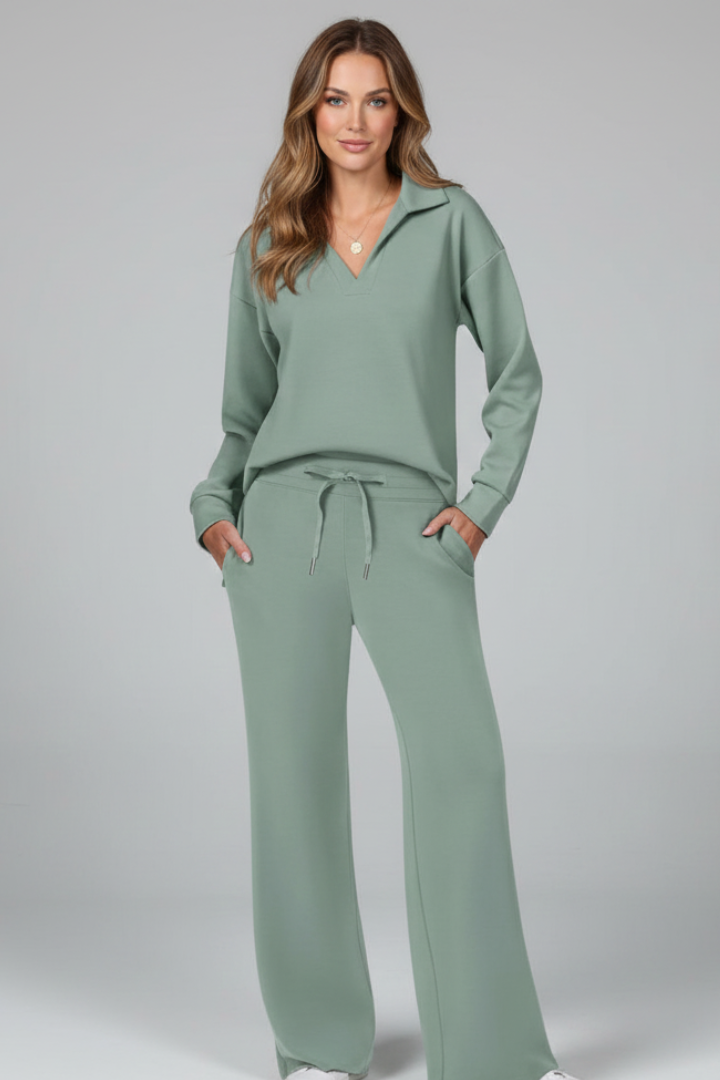 Women’s Two-Piece Set with V-Neck Top and Drawstring Trousers - Image 6