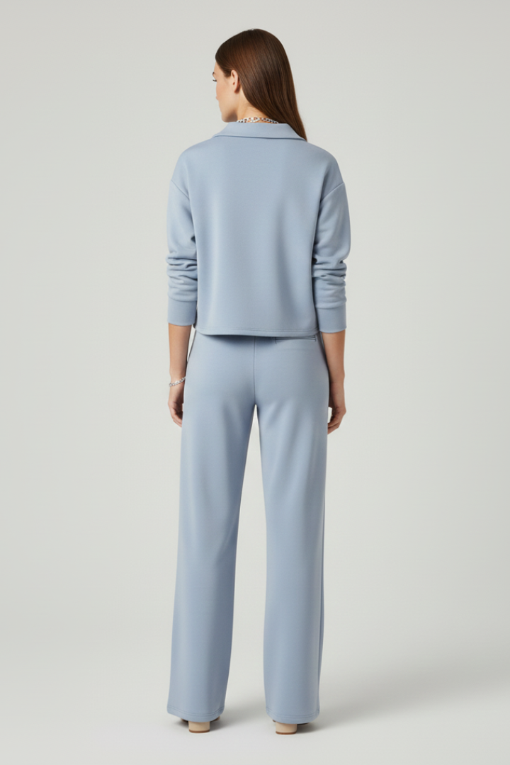 Women’s Two-Piece Set with V-Neck Top and Wide-Leg Pants - Image 5