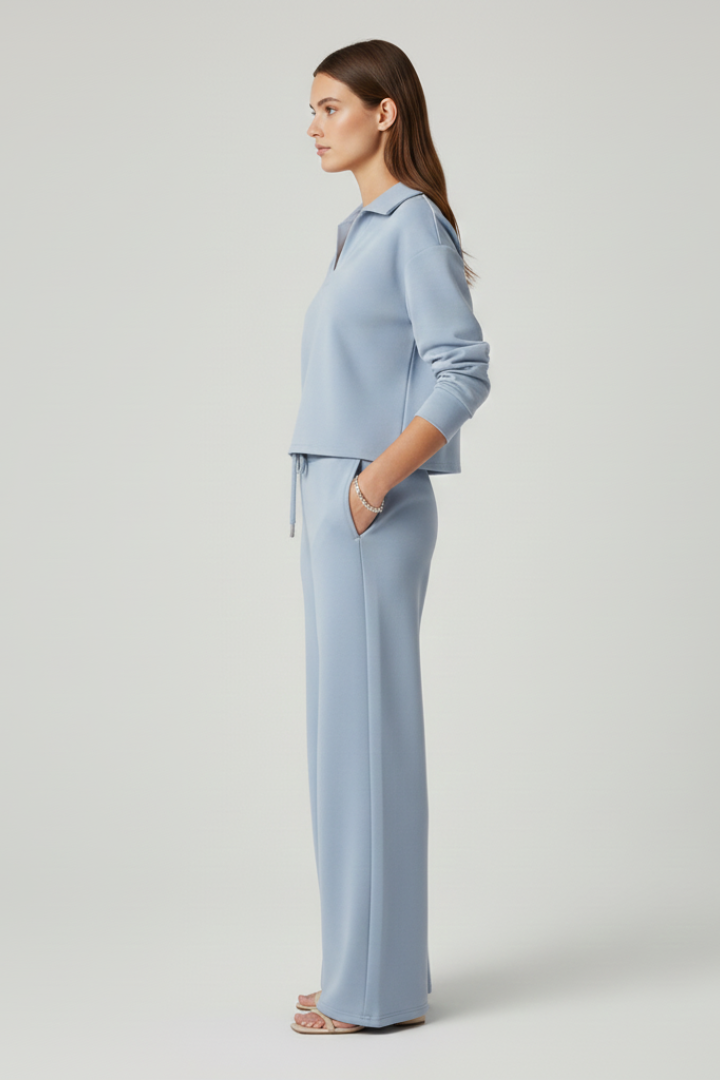 Women’s Two-Piece Set with V-Neck Top and Wide-Leg Pants - Image 3
