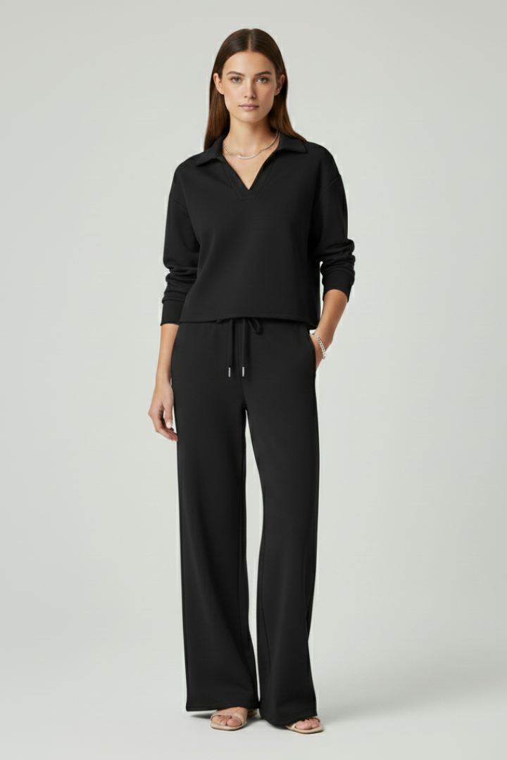 Women’s Two-Piece Set with V-Neck Top and Wide-Leg Pants - Image 7