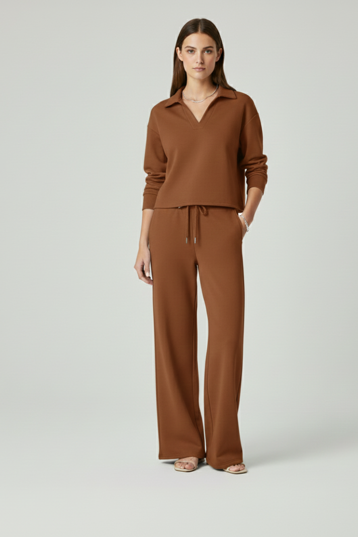 Women’s Two-Piece Set with V-Neck Top and Wide-Leg Pants - Image 9
