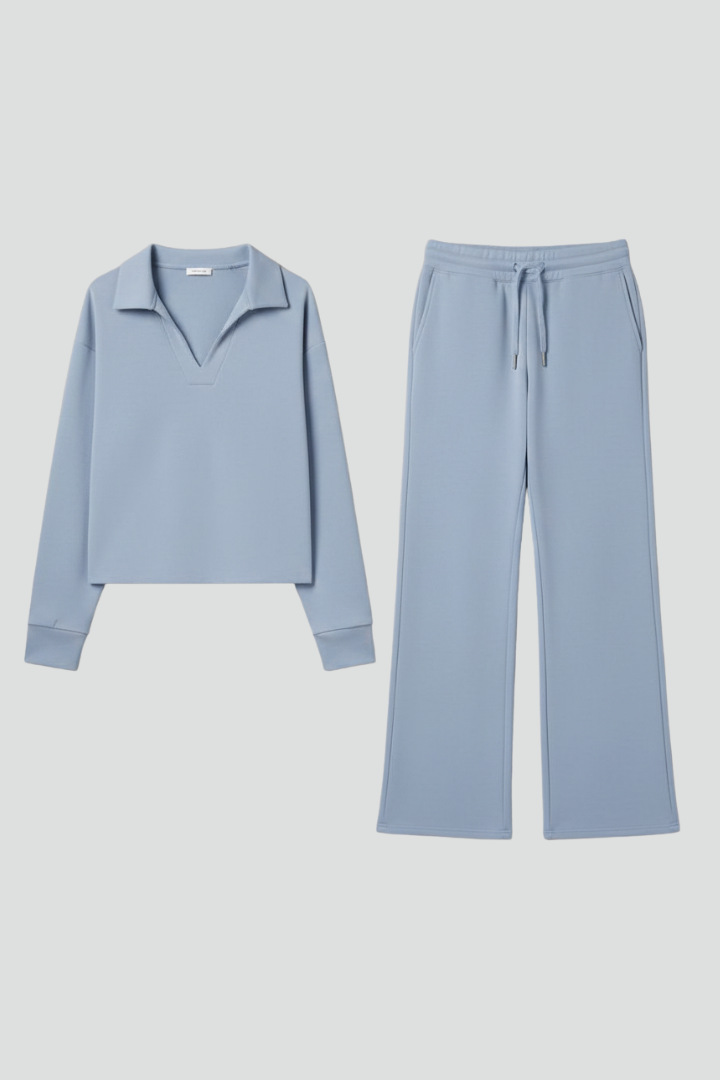 Women’s Two-Piece Set with V-Neck Top and Wide-Leg Pants - Image 1